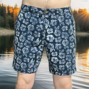 JACHS New York Mens Chino Shorts 32 Navy Blue Floral Print Cotton Blend 9"Inseam